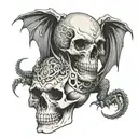 a skull with sakorras has a dragon from its mouth tattoo design idea