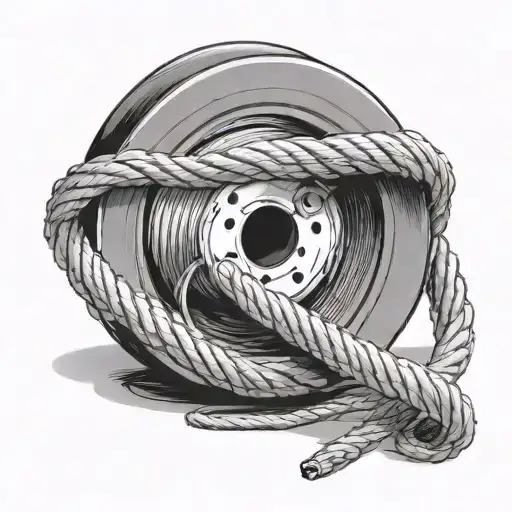 A realistic depiction of a spool of fiberglass cable with a subtle grayscale gradient tattoo design idea