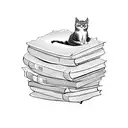stack of books with a cat curled on top tattoo design idea