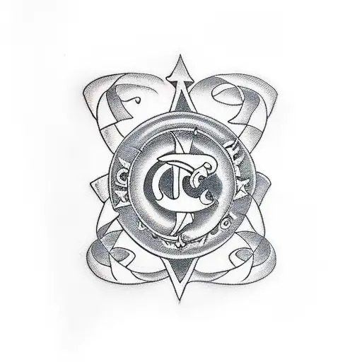 loves symbol with cursive initals with the letter C and R tattoo design idea