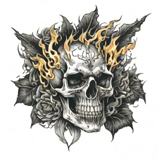 skull whit fire coming tattoo design idea