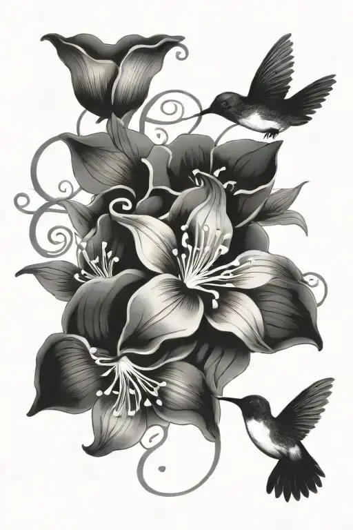 humming bird with flower vine wrapping tattoo design idea