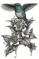 humming bird with flowers tattoo design idea