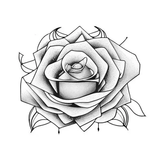 rosa de color azul con tallo y hojas con perro pastor alemán  tattoo design idea