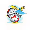 A traditional tattoo design combining a grocery cart and a soccer ball with the number 22 tattoo design idea