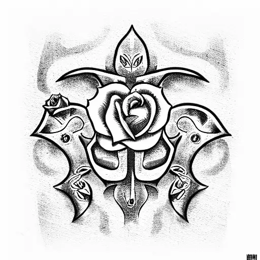 wrench with rose tattoo design idea
