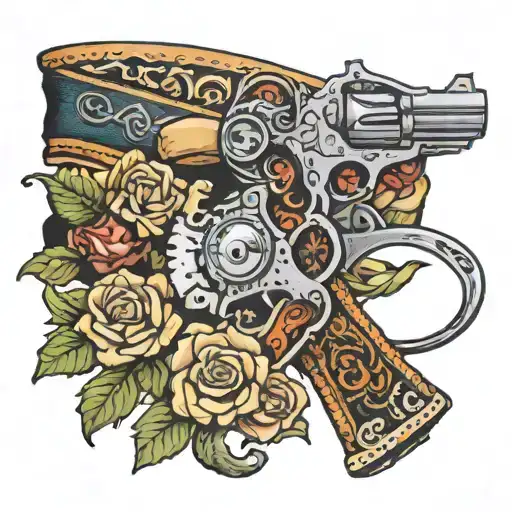 garter with revolver tattoo design idea