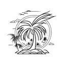A minimalist tattoo of a palm tree standing tall in the mountains, representing the client's love for both the sea and mountains tattoo design idea