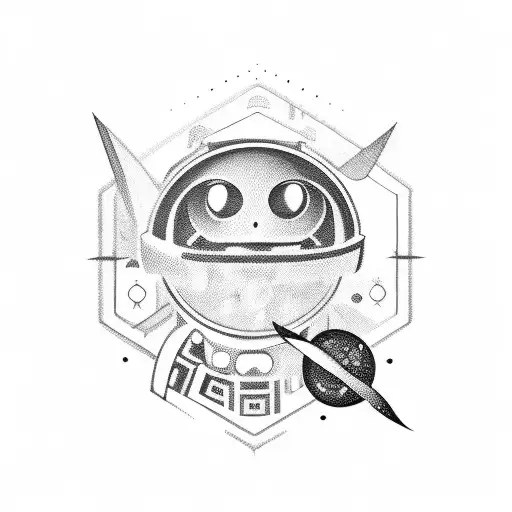 A mysterious phrase written in a coded language with space elements tattoo design idea