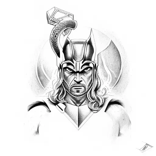 thor blutando contra uma cobra tattoo design idea