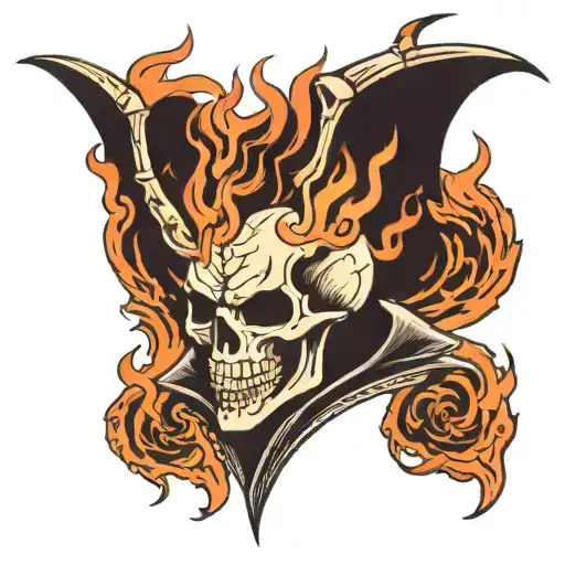 demon skeleton on fire tattoo design idea