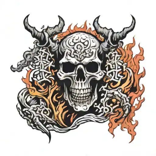 demon skeleton on fire tattoo design idea