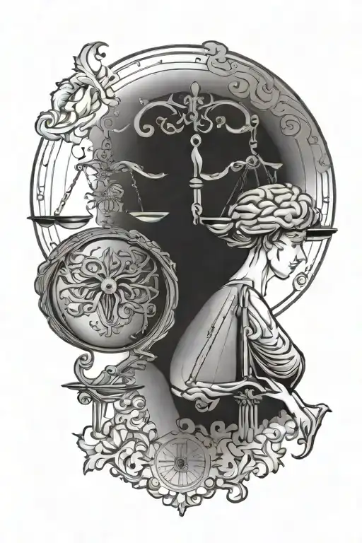 Astrology Libra sign wirth human brain on one scale and human heart on other tattoo design idea