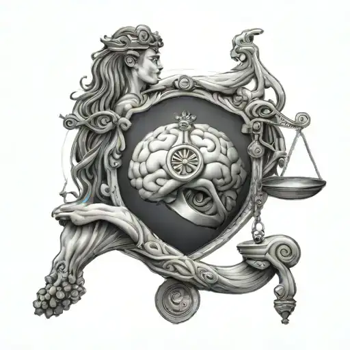 Astrology Libra sign balancing human brain on one scale and human heart on another tattoo design idea