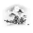 Vietnam jungle with soldiers shooting and helicopter in the sky  tattoo design idea