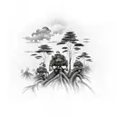 Vietnam jungle with soldiers shooting and helicopter in the sky  tattoo design idea