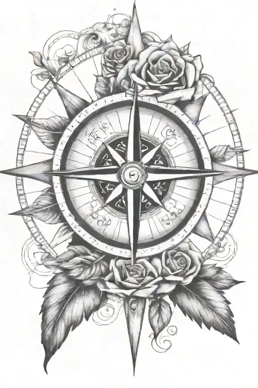 rose compass that north points to friends sitting tattoo design idea