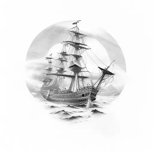 ship with Roman text tattoo design idea