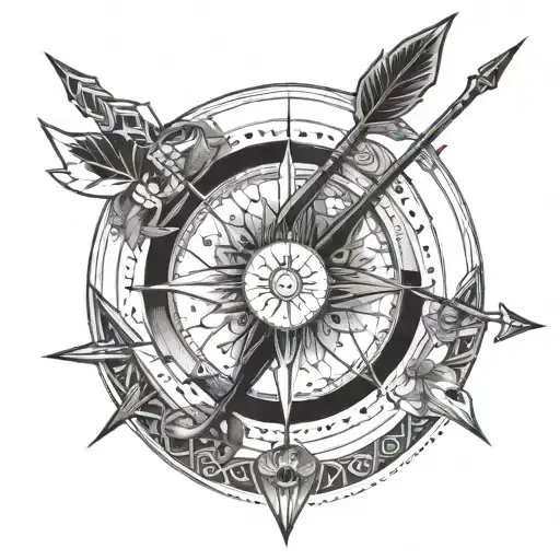 A dotwork mandala design featuring elements of Artemis's bow and arrow, symbolizing focus and precision in healthcare tattoo design idea