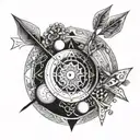 A dotwork mandala design featuring elements of Artemis's bow and arrow, symbolizing focus and precision in healthcare tattoo design idea