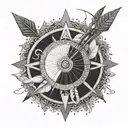 A dotwork mandala design featuring elements of Artemis's bow and arrow, symbolizing focus and precision in healthcare tattoo design idea