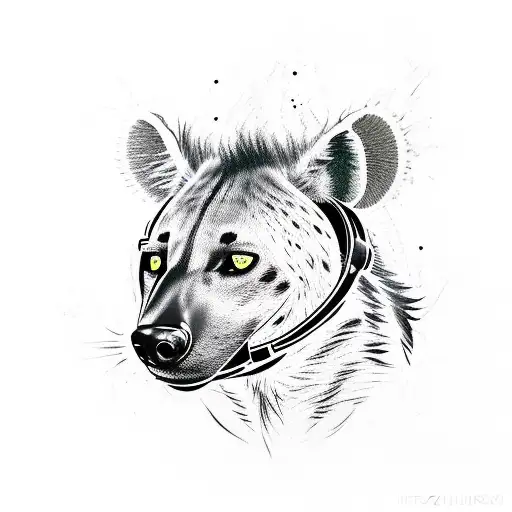 hyena outline head with headphones and Mohawk, tribal tatoos,high definition, logo, sketch, image, colour scheme: black, tattoo design idea