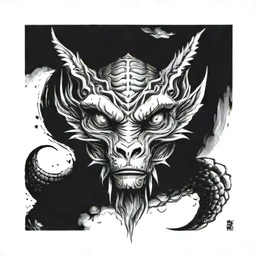 animal with a japanese vibe, realistic, with very slight and subtle "alien" traits, made for a shoulder tattoo tattoo design idea