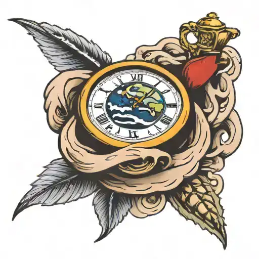 planet earth pierced by a watch hand tattoo design idea