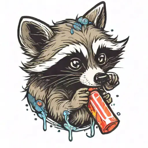 Raccoon eating a freeze pop tattoo design idea