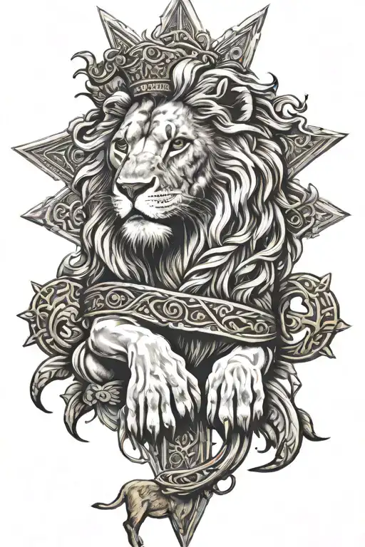 lion of judah and jesus cross tattoo design idea