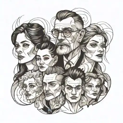 portrait of family faces overlapping to make tattoo design idea