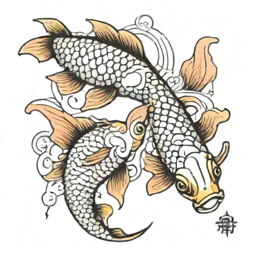 two koi fish, scale in the middle, Libra constellations  tattoo design idea