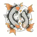 two koi fish, scale in the middle, Libra constellations  tattoo design idea
