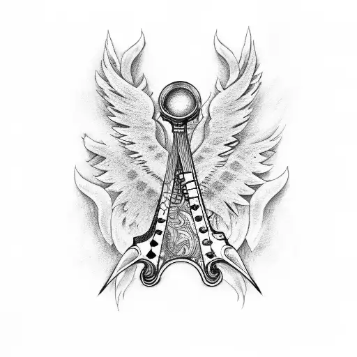 guitar with wings tattoo design idea