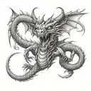 Dragon facing front with cybersigilism in the background tattoo design idea