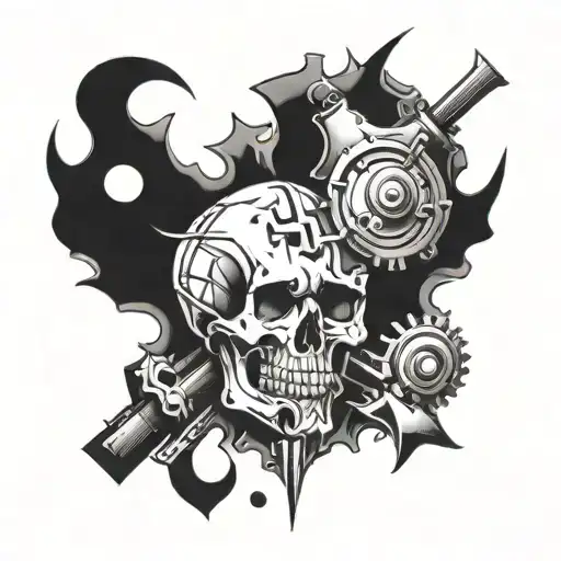 gearhead with a broken heart tattoo design idea