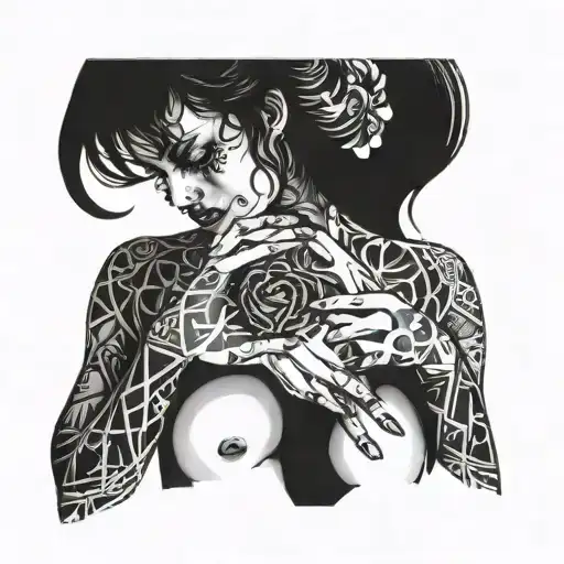 seductive gearhead woman with a broken heart and pained look tattoo design idea