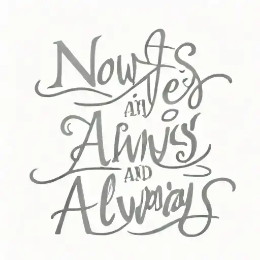 words 'now forever and always' small writing  tattoo design idea
