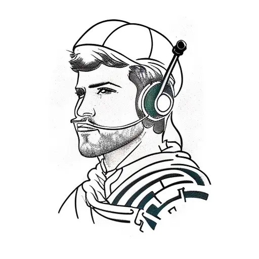 Tattoo design, stencil, portrait of a cyberpunk robin hood wearing headphones, colorized. tattoo design idea