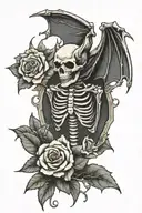 bat skeleton with a rose growing tattoo design idea