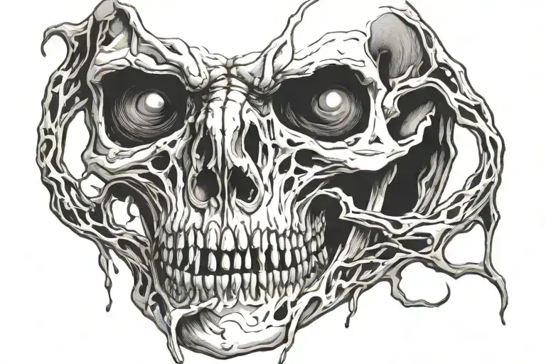 skull, death, melting skin, head, sharp teeth, extremely open mouth, scary, scary, demon tattoo design idea