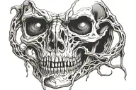 skull, death, melting skin, head, sharp teeth, extremely open mouth, scary, scary, demon tattoo design idea