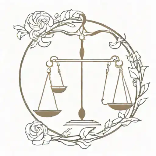 A unique tattoo design incorporating the number 8 as the center of a scale of justice, representing the law student's passion for justice and the importance of balance in their life tattoo design idea