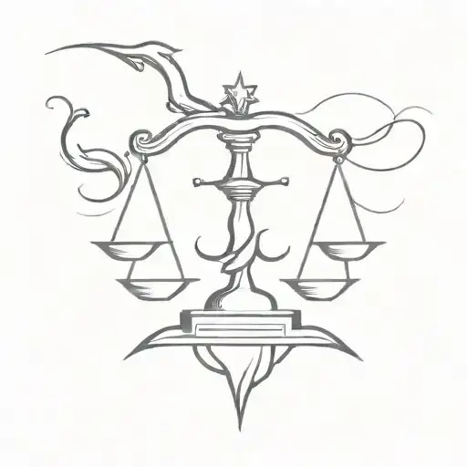 A minimalist tattoo design of the number 8 incorporated into the scales of justice tattoo design idea