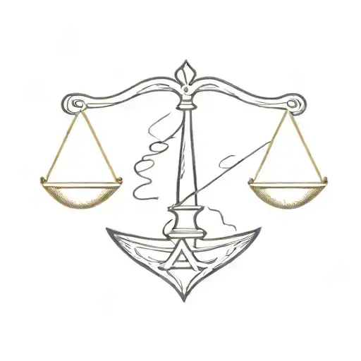 A minimalist tattoo design of the number 8 incorporated into the scales of justice tattoo design idea