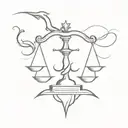 A minimalist tattoo design of the number 8 incorporated into the scales of justice tattoo design idea