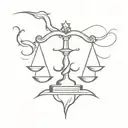 A minimalist tattoo design of the number 8 incorporated into the scales of justice tattoo design idea
