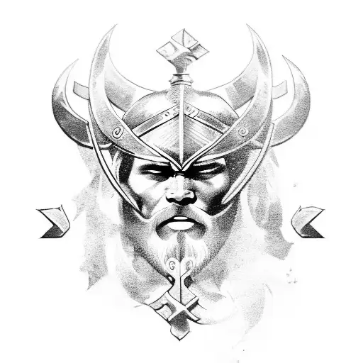 Create a tattoo featuring a Viking warrior with Slavic symbols in the background tattoo design idea