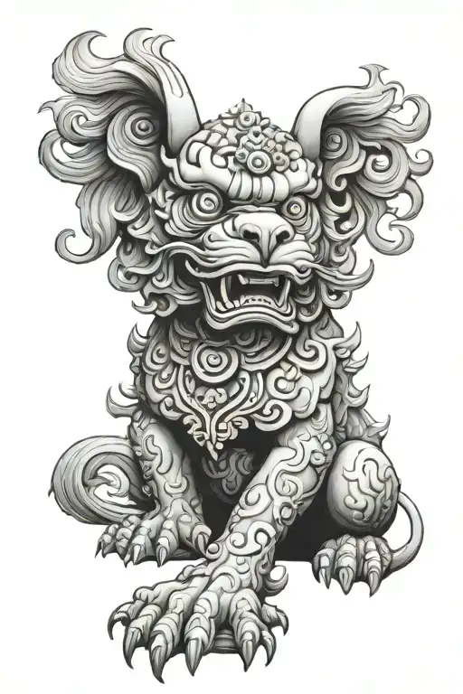 foo dog sitting tattoo design idea