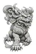 foo dog sitting tattoo design idea